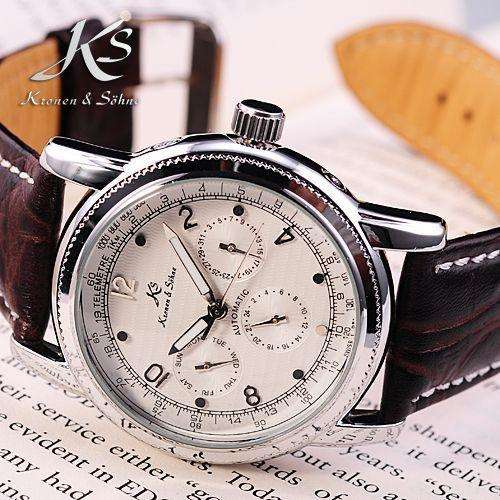 Kron & Sohne Lady Mens Automatic Mechanical brown leather watch