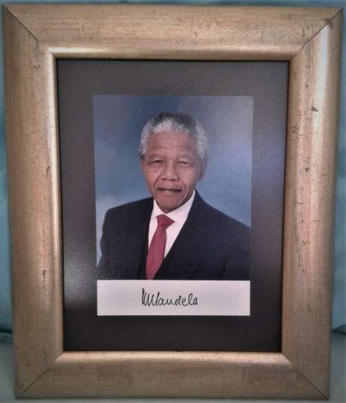 1 x Hand Signed Framed Photo of Nelson Mandela + First Day Cover