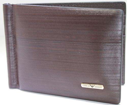 MENS  GENUINE LEATHER BROWN ARMANI MONEY CLIP WALLET