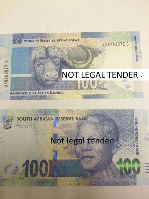 10 X AA prefix - Uncirculated - Nelson Mandela 2012 R100 Notes