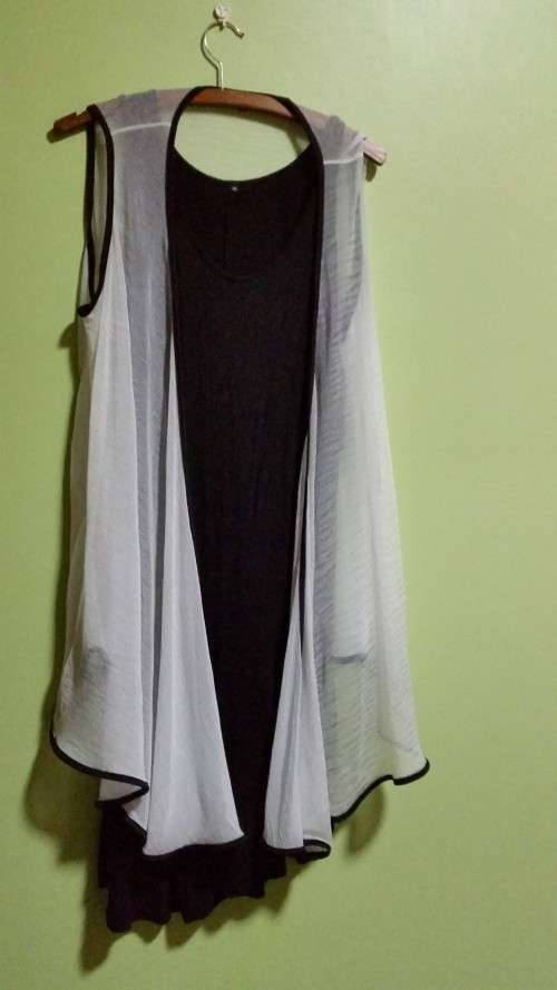 Black dress with chiffon overcoat