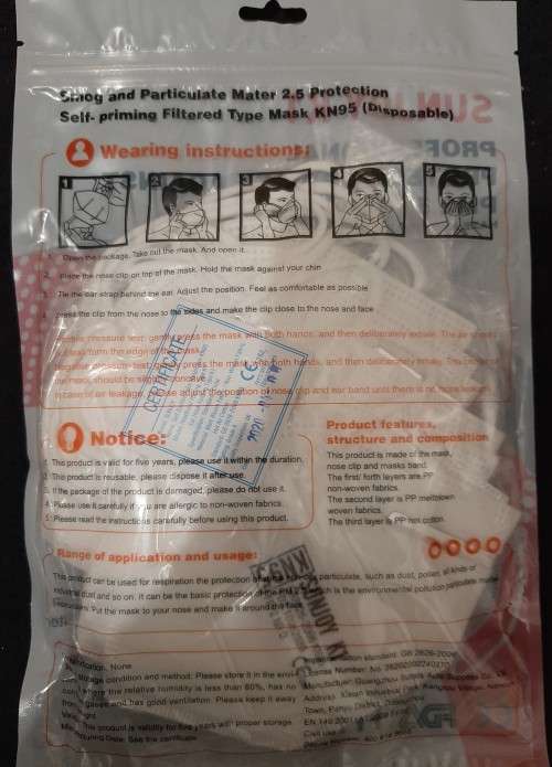 Original High Quality KN95 PM2.5 FFP2 Face Mask / Respirator - Ear Hook Type (10 Pack)