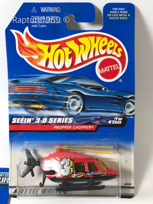 Hot Wheels-Propper Chopper-2000 Seein' 3-D Series #1-Red-Long Card-Card and Blister damaged