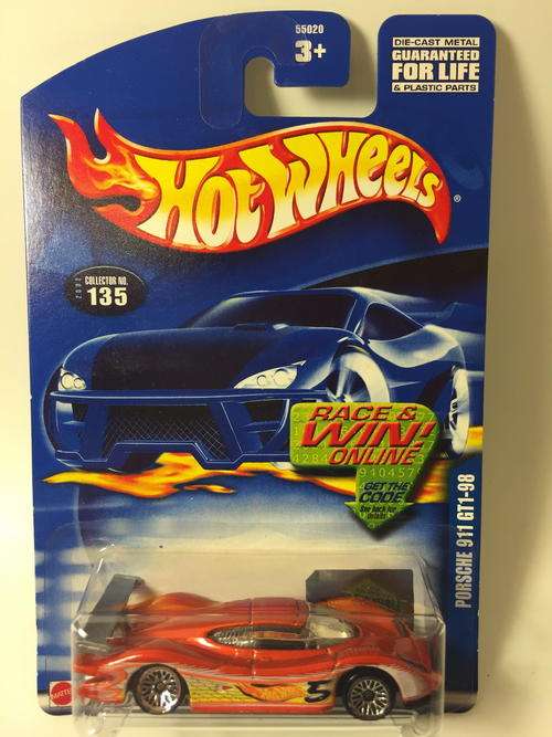 Hot Wheels - Porsche 911 GT1-98 - 2002 Hot Wheels #135  - Orange - Long Card