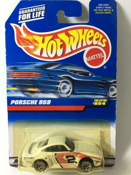 Hot Wheels - Porsche 959  - 1998 Hot Wheels #854 - White - Long Card - Card Damaged