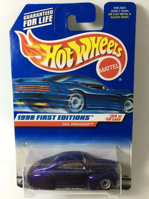 Hot Wheels - Tail Dragger - 1998 First Editions #24  - Purple - Long Card -