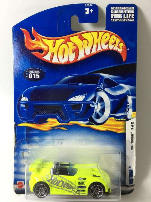 Hot Wheels - Tantrum  - 2002 First Editions #3  - Yellow - Long Card - Card Damaged
