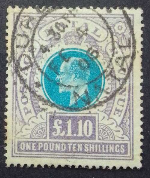 1902 £ 1-10cents King Edward VI1 purple natal stamp used,hinged.