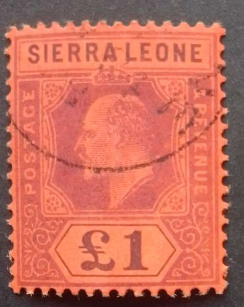 1904-1905 red lilac one pound SIERRA LEONE KING EDWARD V11,VFU . lightly hinged. Used