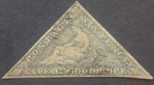 1864 six cents pale grey -blue cape of good hope triangle,has wm, used no gum.
