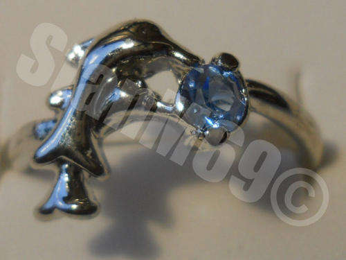 LADIES DOLPHIN STAINLESS STEEL RING WITH COLOURED STONE 19mm