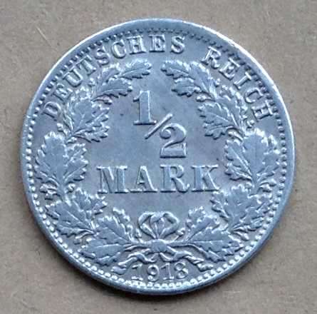 1918 J 1/2 Mark German Empire Silver Coin Eagle
