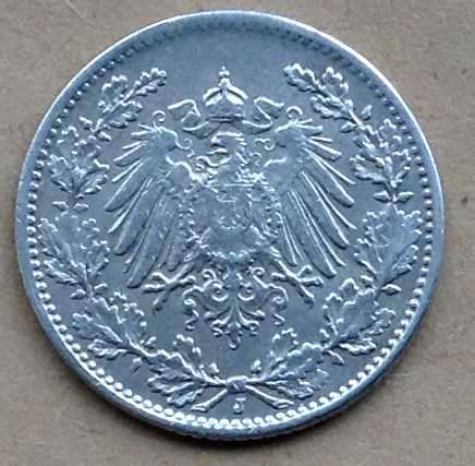 1918 J 1/2 Mark German Empire Silver Coin Eagle
