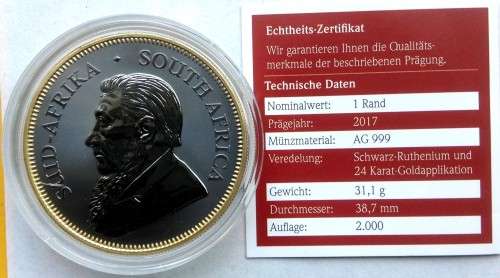 2017 South Africa Silver Krugerrand RARE Black Ruthenium Edition