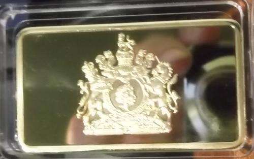 QUEEN ELIZABETH 2 - 1953 - ENGLAND 1-OZ-24K-CARAT-GOLD-PLATED-BULLION-BAR
