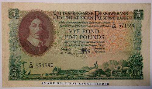5 Pound Note C44 MH de Kock 19.1.1956 see condition*bargain*