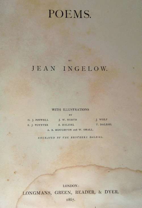 1867 antiquarian and collectable book Poems` by Jean Ingelow, Illustrated.
