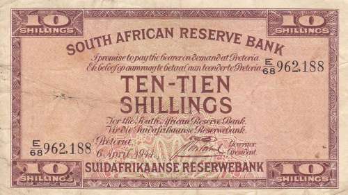 Ten Shillings Postmus 6 April 1944 Fair Condition