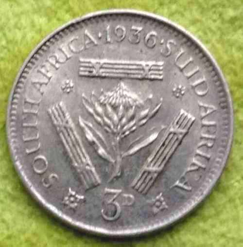3 Pence 1936 South Africa rare good coin