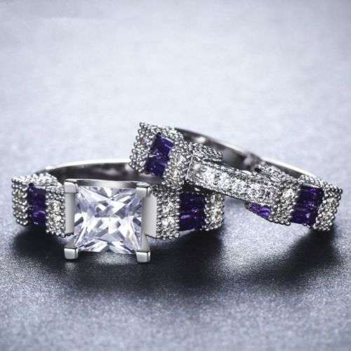 *****STUNNING & ELEGANT***** WOMAN AMETHYST & WHITE SAPPHIRE 2PCE RING SIZE 6 (SA M)