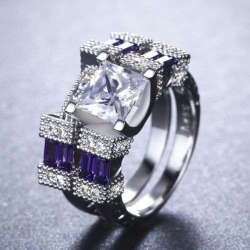 *****STUNNING & ELEGANT***** WOMAN AMETHYST & WHITE SAPPHIRE 2PCE RING SIZE 6 (SA M)