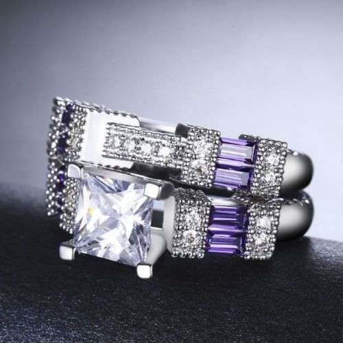 *****STUNNING & ELEGANT***** WOMAN AMETHYST & WHITE SAPPHIRE 2PCE RING SIZE 6 (SA M)