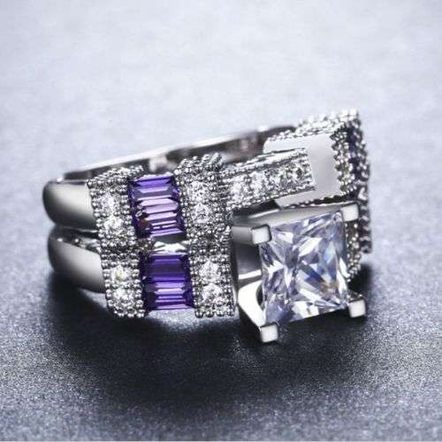 *****STUNNING & ELEGANT***** WOMAN AMETHYST & WHITE SAPPHIRE 2PCE RING SIZE 6 (SA M)