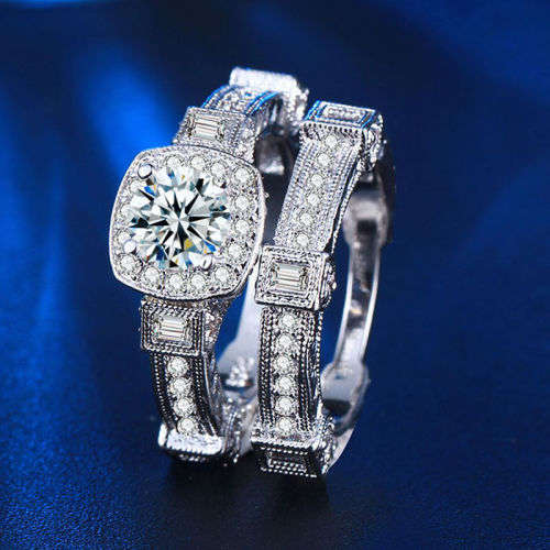 *****GORGEOUS ELEGANT***** WOMAN 2PCS WHITE SAPPHIRE 925(STAMPED) SILVER RING SIZE 8 (SA Q)