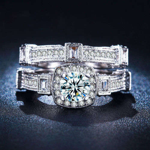 *****GORGEOUS ELEGANT***** WOMAN 2PCS WHITE SAPPHIRE 925(STAMPED) SILVER RING SIZE 8 (SA Q)