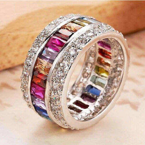 (R1500.00)****MORGANITE TOPAZ GARNET AMETHYST KUNZITE PERIDOT RUBY****WOMAN 925 SILVER RING SIZE 8