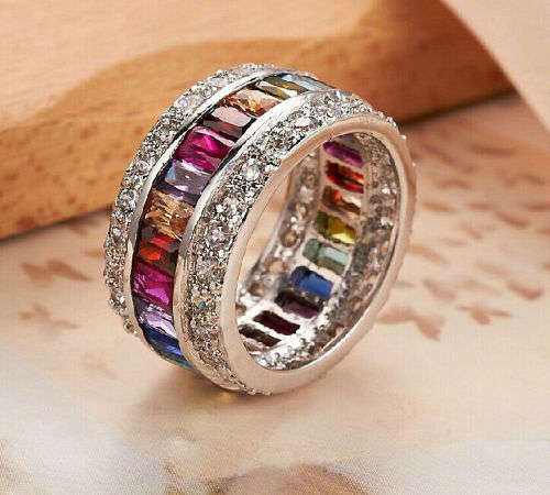 (R1500.00)****MORGANITE TOPAZ GARNET AMETHYST KUNZITE PERIDOT RUBY****WOMAN 925 SILVER RING SIZE 8