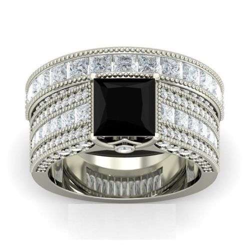 (R2100.00) ***LUXURY BLACK ONYX & SAPPHIRE 2PC SILVER 925 (STAMPED) RING SIZE 8 (SA Q)
