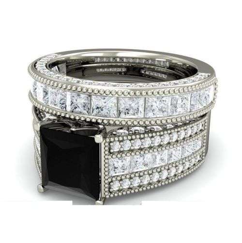 (R2100.00) ***LUXURY BLACK ONYX & SAPPHIRE 2PC SILVER 925 (STAMPED) RING SIZE 8 (SA Q)