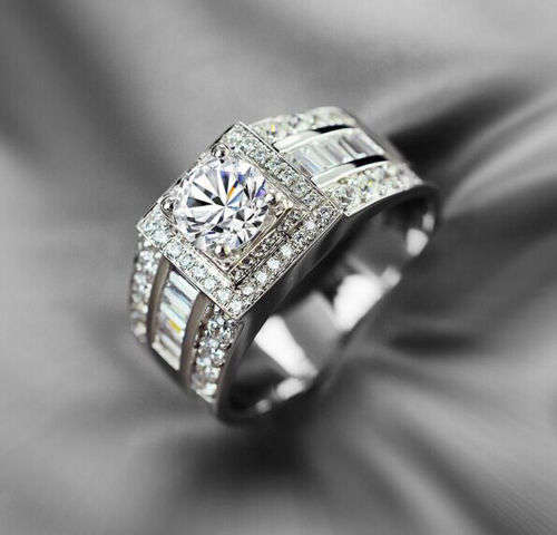 *****GORGEOUS WHITE SAPPHIRE 2.55ct & ZIRCON***** WOMAN 925 (STAMPED) SILVER RING SIZE 7/8/9 (O/Q/R)