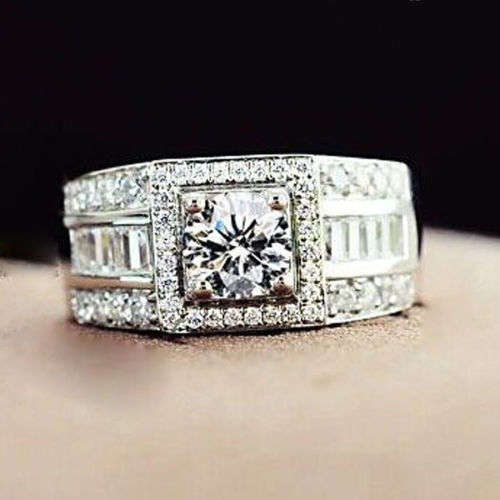 *****GORGEOUS WHITE SAPPHIRE 2.55ct & ZIRCON***** WOMAN 925 (STAMPED) SILVER RING SIZE 7/8/9 (O/Q/R)