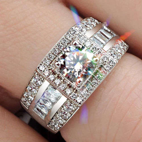 *****GORGEOUS WHITE SAPPHIRE 2.55ct & ZIRCON***** WOMAN 925 (STAMPED) SILVER RING SIZE 7/8/9 (O/Q/R)