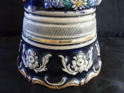 Tall Vintage Thorens Beer Stein, pottery & pewter music box 270 mm high