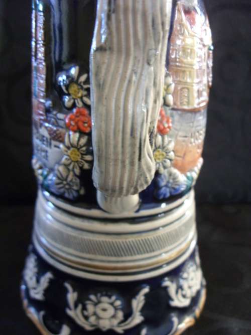 Tall Vintage Thorens Beer Stein, pottery & pewter music box 270 mm high