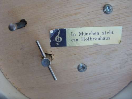 Tall Vintage Thorens Beer Stein, pottery & pewter music box 270 mm high