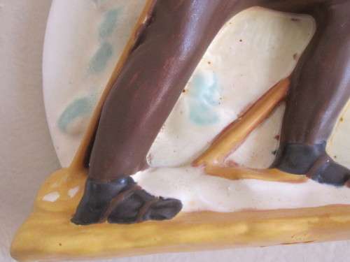 SALE!! Stunning ceramic Retro wall plaque of a skier in 3-D