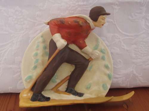 SALE!! Stunning ceramic Retro wall plaque of a skier in 3-D