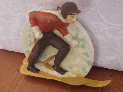 SALE!! Stunning ceramic Retro wall plaque of a skier in 3-D