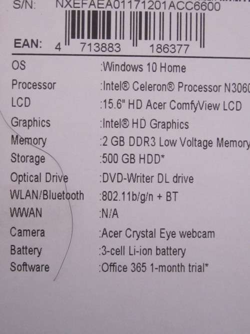 Acer Extensa 15 EX 2519 - C3WB Laptop