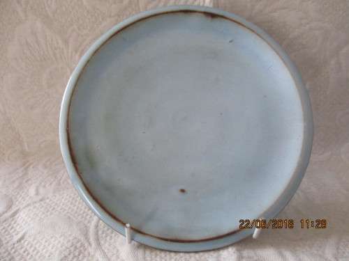 Linnware sideplate in pastel blue & brown - 18 cm wide