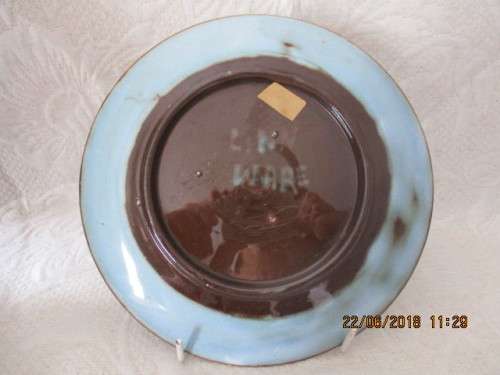 Linnware sideplate in pastel blue & brown - 18 cm wide