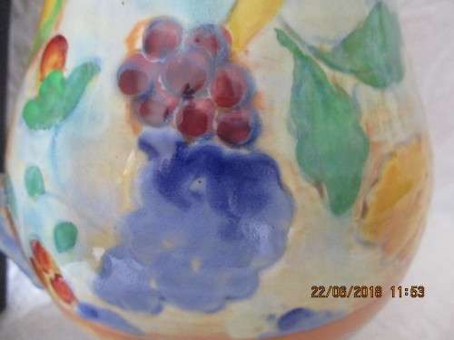 Royal Doulton Jug - glazed over handpainted fruit - 193 mm high
