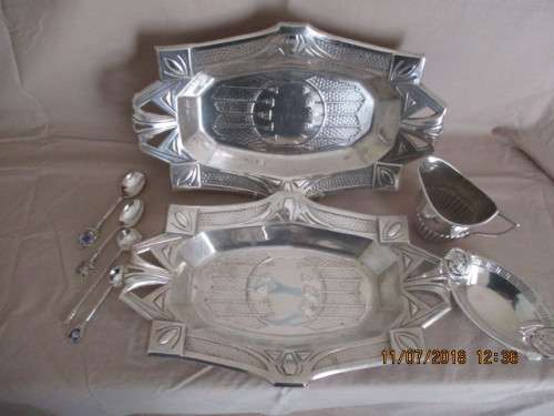 Job lot of 8 x items - WMF plated silver dishes, hallmarked silver souvenir spoons etc.
