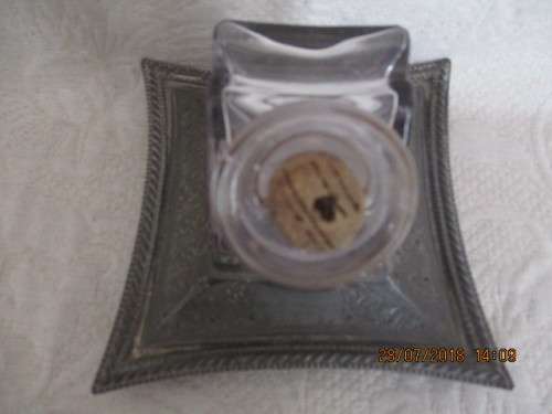 Vintage Glass inkwell on a Walker & Hall Sheffield made pewter stand -WOW!!