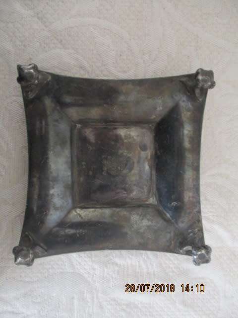 Vintage Glass inkwell on a Walker & Hall Sheffield made pewter stand -WOW!!