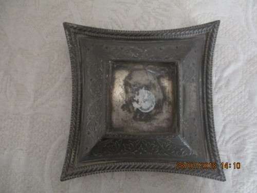 Vintage Glass inkwell on a Walker & Hall Sheffield made pewter stand -WOW!!